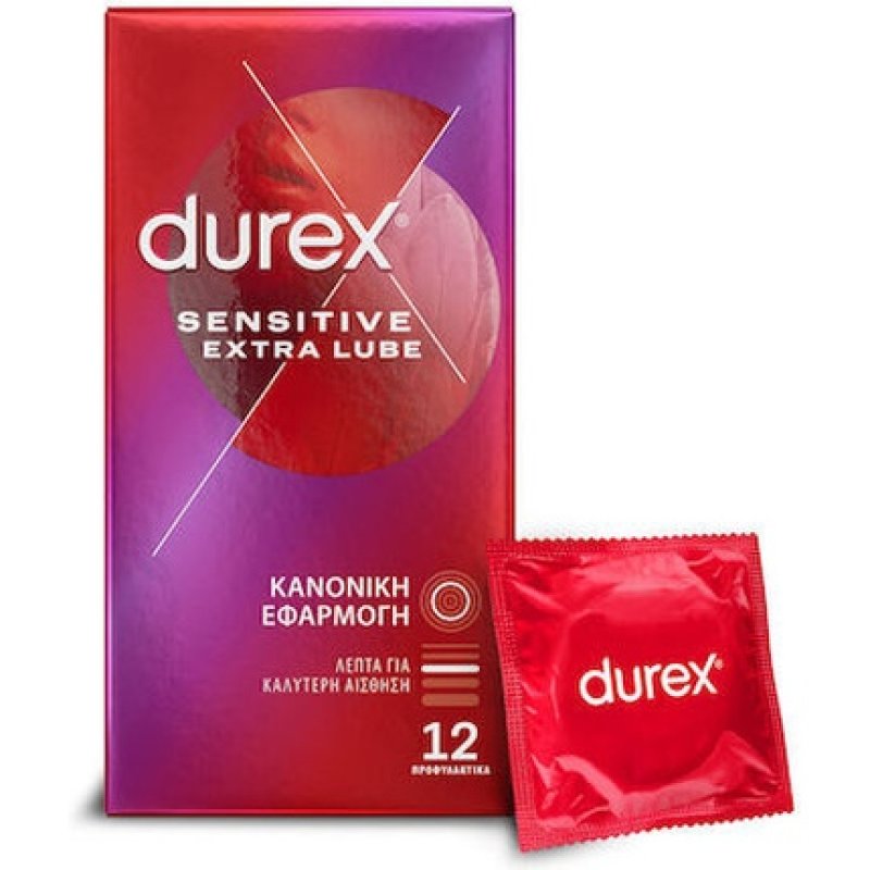 Durex Sensitive Extra Lube Condoms With Extra Lubrication Regular Fit - 12 Pieces