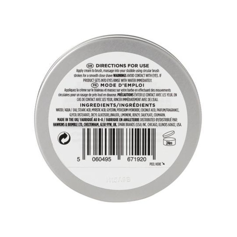 Hawkins and Brimble Shaving Cream 100ml 3.4 fl oz Male Shave Soap Lotion Good Lather Lightly Fragranced