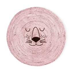 Rice - Jute Floor Mate with Lion Face - Soft Pink