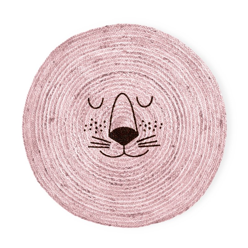 Rice - Jute Floor Mate with Lion Face - Soft Pink