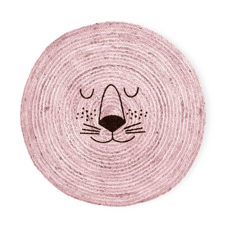 Rice - Jute Floor Mate with Lion Face - Soft Pink