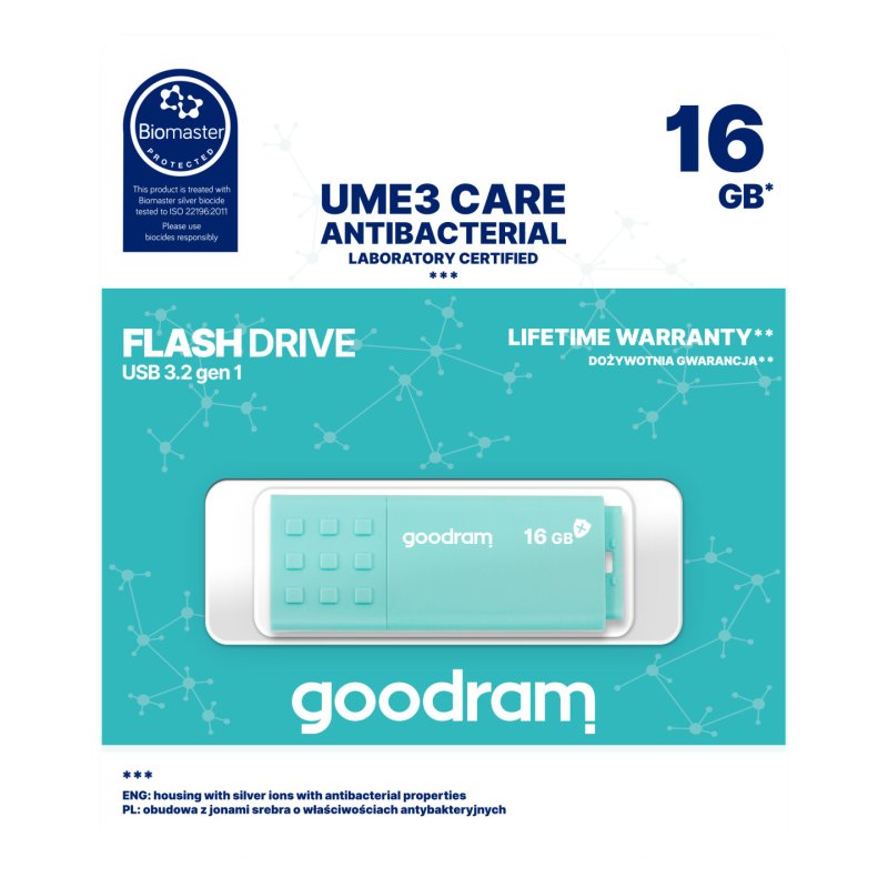 Goodram USB 3.0 UME3 CARE lecteur USB flash 16 Go USB Type-A 3.2 Gen 1 (3.1 Gen 1) Turquoise