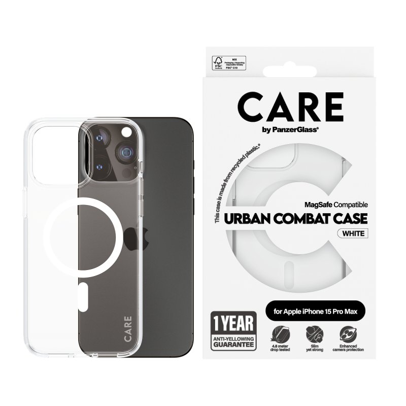 CARE by PanzerGlass - Case Transparent w. White MagSafe - iPhone 15 Pro Max