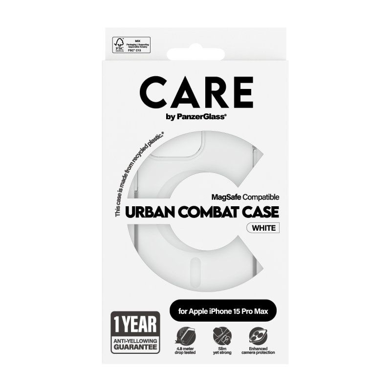 PanzerGlass CARE by Flagship Case Transparent Urban Combat w. White MagSafe iPhone 15 Pro Max
