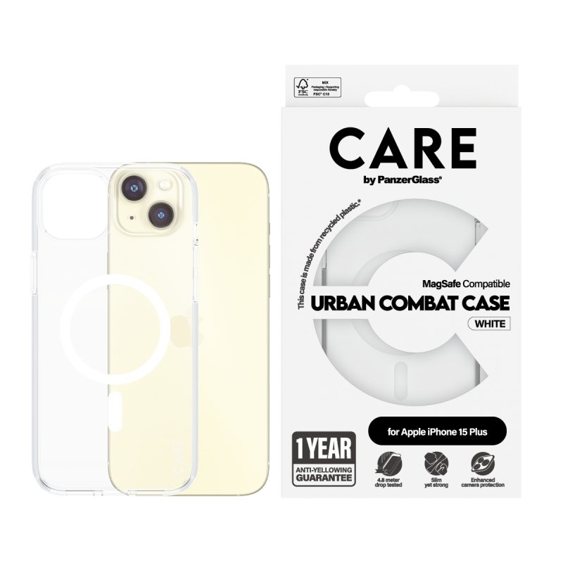 CARE by PanzerGlass - Case Transparent w. White MagSafe - iPhone 15 Plus