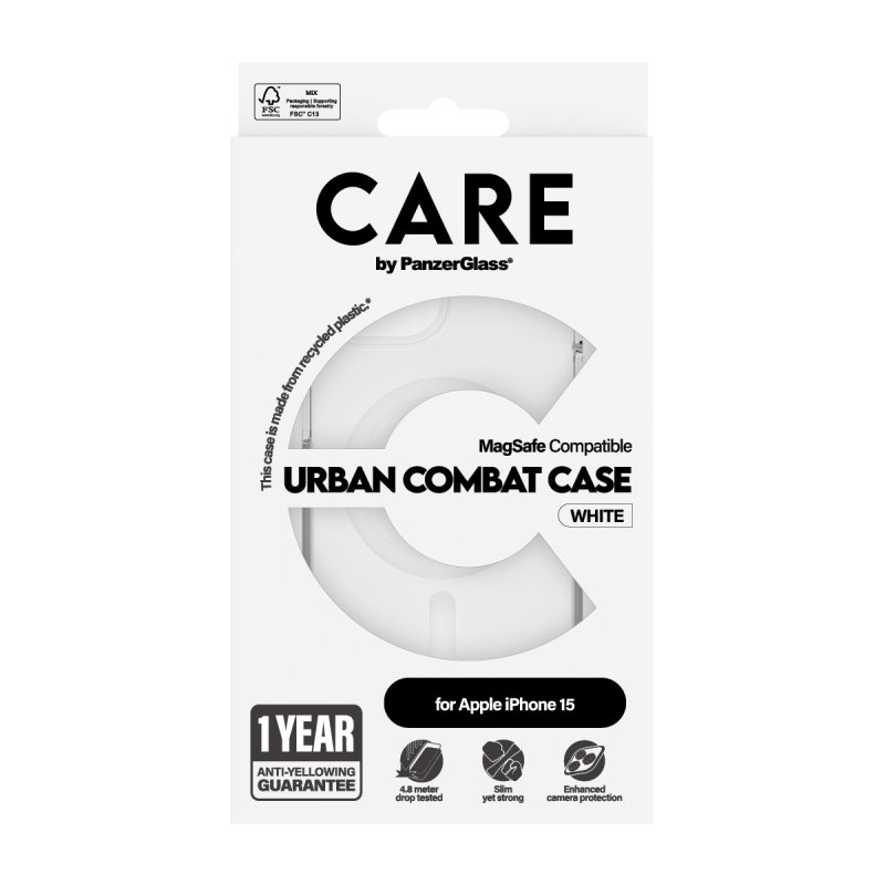 CARE by PanzerGlass - Flagship Case Transparent Urban Combat w. White MagSafe - iPhone 15