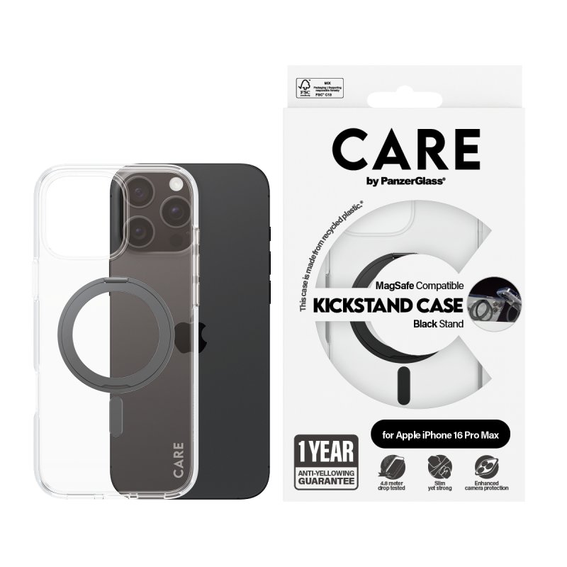 CARE by PanzerGlass - Case - Transparent w. Black MagSafe - iPhone 16 Pro Max