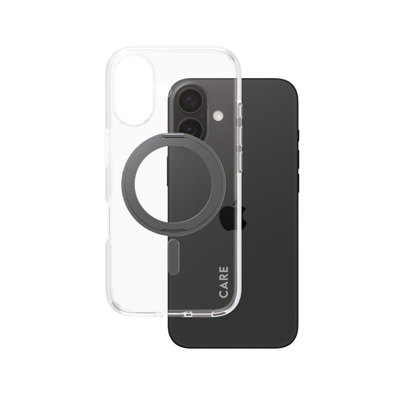 CARE by PanzerGlass - Feature Case Transparent w. Black Kickstand & MagSafe - iPhone 16