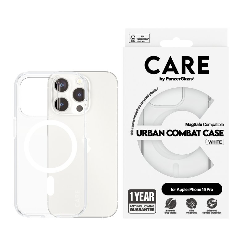 CARE by PanzerGlass - Case Transparent w. White MagSafe - iPhone 15 Pro