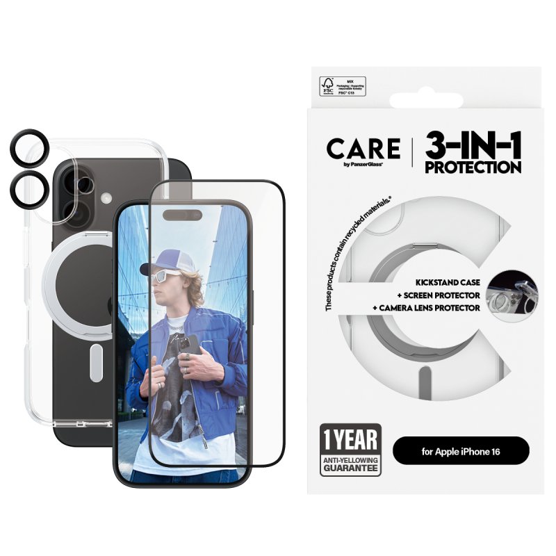 PanzerGlass CARE by Feature 3-in-1 Ceramic Bundle iPhone 16