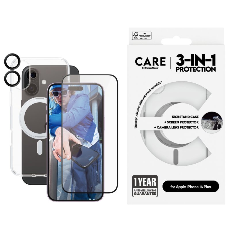 PanzerGlass CARE by Feature 3-in-1 Ceramic Bundle iPhone 16 Plus