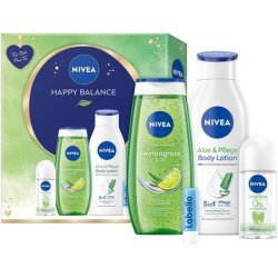 NIVEA Happy Balance Gift Set with Moisturizing Care Products - Includes Lotion, Shower Gel, Deodorant Roll-On, and