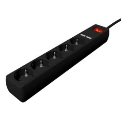 REGLETA CON CARGADOR USB, 5 ENCHUFES, 1.5 M, USB 2A, COLOR NEGRO