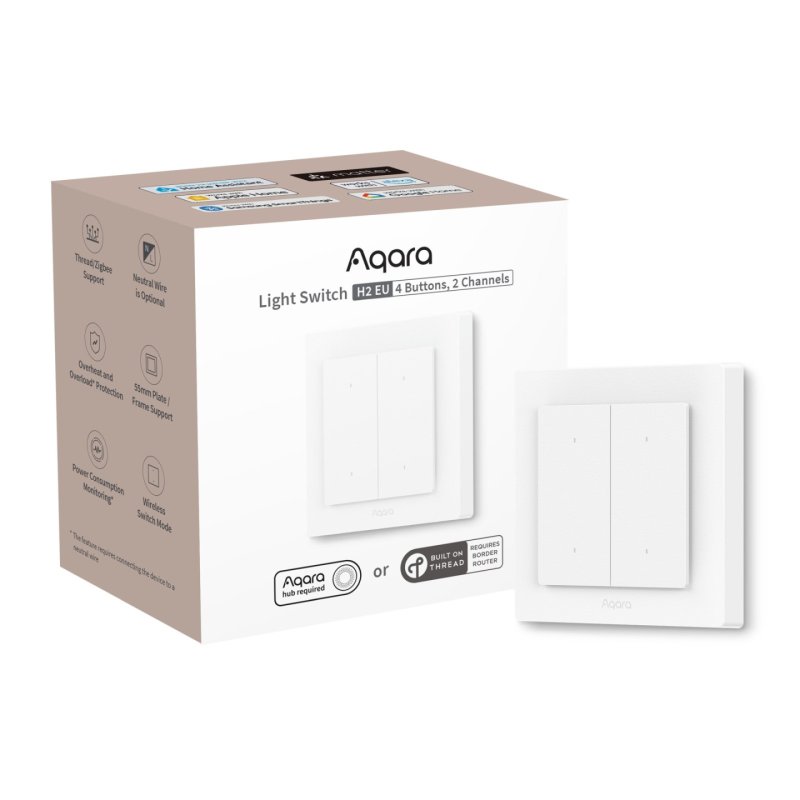 Aqara Light Switch H2 EU | Light Switch | 4 Buttons, 2 Channels, Offline