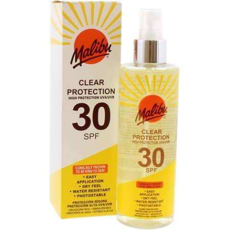 Malibu Sun SPF 30 Clear Spray Sunscreen High Protection Dry Feel Water Resistant 250ml