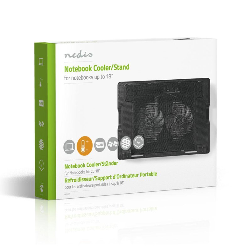 Nedis Notebook-Ständer, Anzahl Lüfter: 2 Stromversorgung über USB | Anzahl Winkel: 4 | 18 " | 1200 U/min | LED