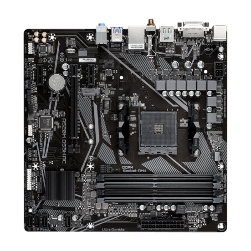 GIGABYTE A520M DS3H AC Motherboard - AMD Ryzen 5000 Series CPUs, 5 3 Phases VRM, up to 4733MHz DDR5 (OC), 1xPCIe 3.0
