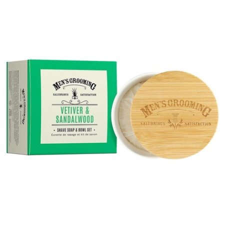 Scottish Fine Soaps Vetiver & Sandalwood Shave Soap & Ceramic Bowl 100g