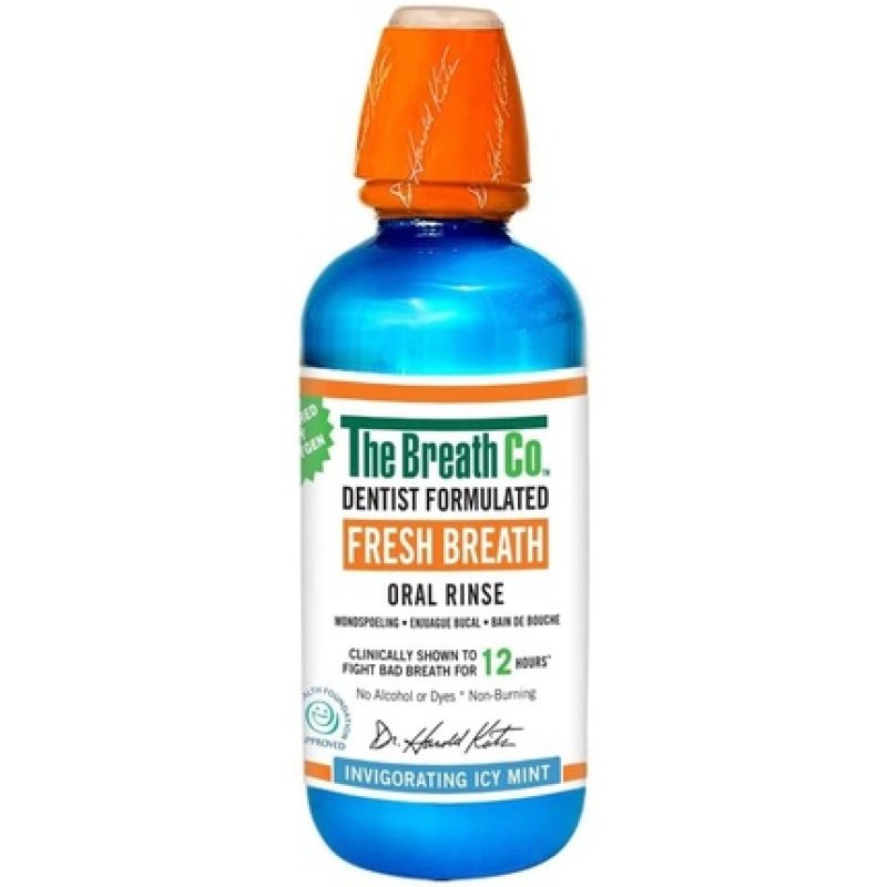 The Breath Co Fresh Breath Oral Rinse Dentist Formulated Alcohol-Free Mouthwash Icy Mint Flavor 500ml
