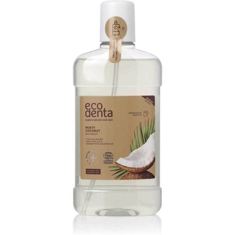 Ecodenta Fluoride Free Mouthwash Alcohol Free Certified Organic Minty Coconut Mouth Wash for Bad Breath 500ml