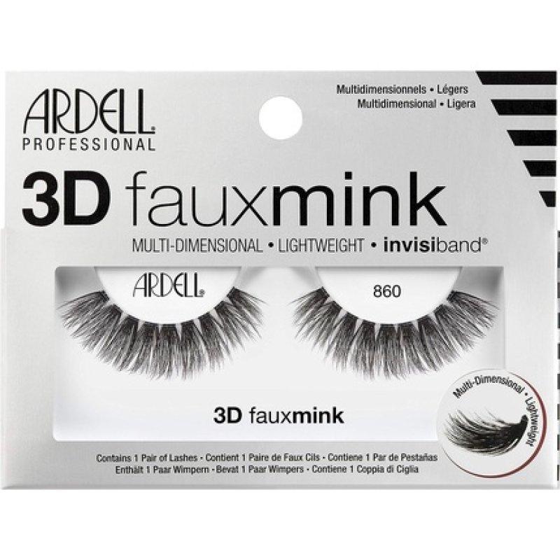 Ardell 3D Faux Mink Style 860 Synthetic False Eyelashes for Accentuated Eyes and More Volume - Glue-On Strip Lashes,