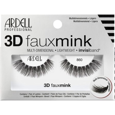 Ardell 3D Faux Mink Style 860 Synthetic False Eyelashes for Accentuated Eyes and More Volume - Glue-On Strip Lashes,