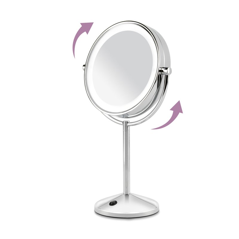 BaByliss 9436E LED Makeup Mirror in Chrome Design Illuminated Double Sided 10x Magnification Battery Operated