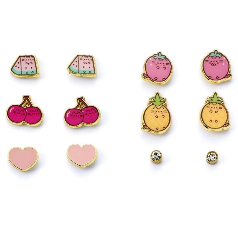 PUSHEEN - Fruits - Set de 6 Pairs de Clous d'Oreilles