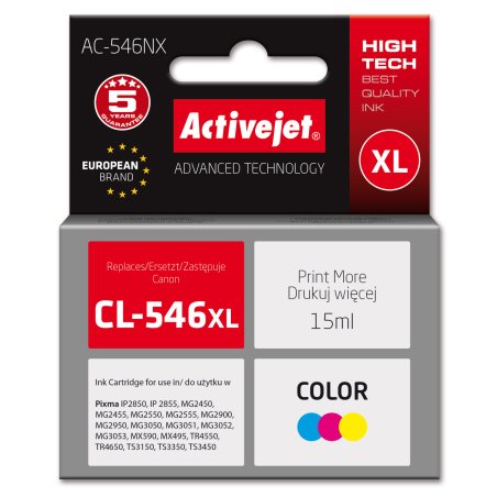 Activejet AC-546NX Printer Ink for Canon Replacement Canon CL-546XL Supreme 15 ml colour cyan magenta yellow