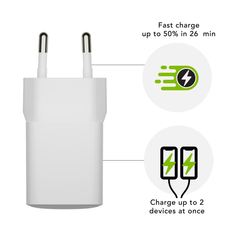 Dbramante1928 - Re-charge - Wall Charger GaN - USB-C USB-A 25W 18W EU - White