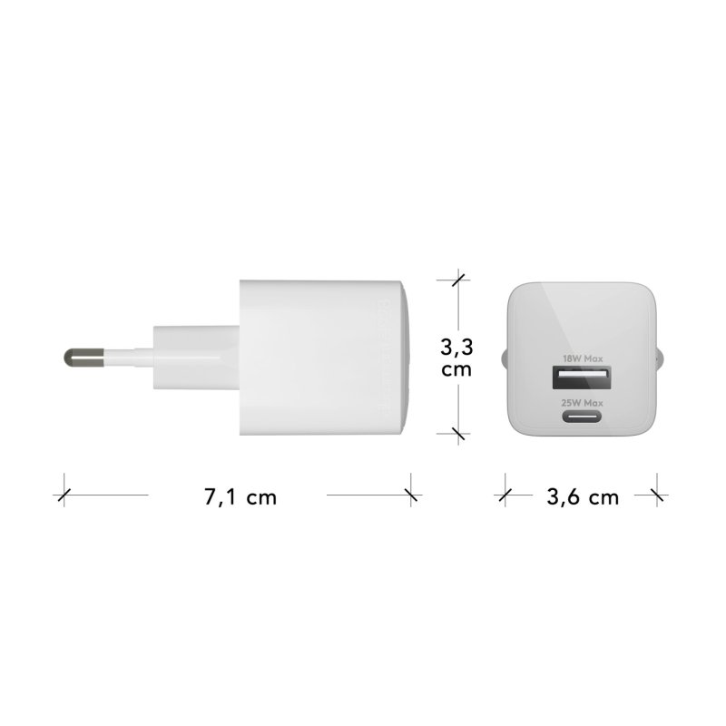 Dbramante1928 - Re-charge - Wall Charger GaN - USB-C USB-A 25W 18W EU - White
