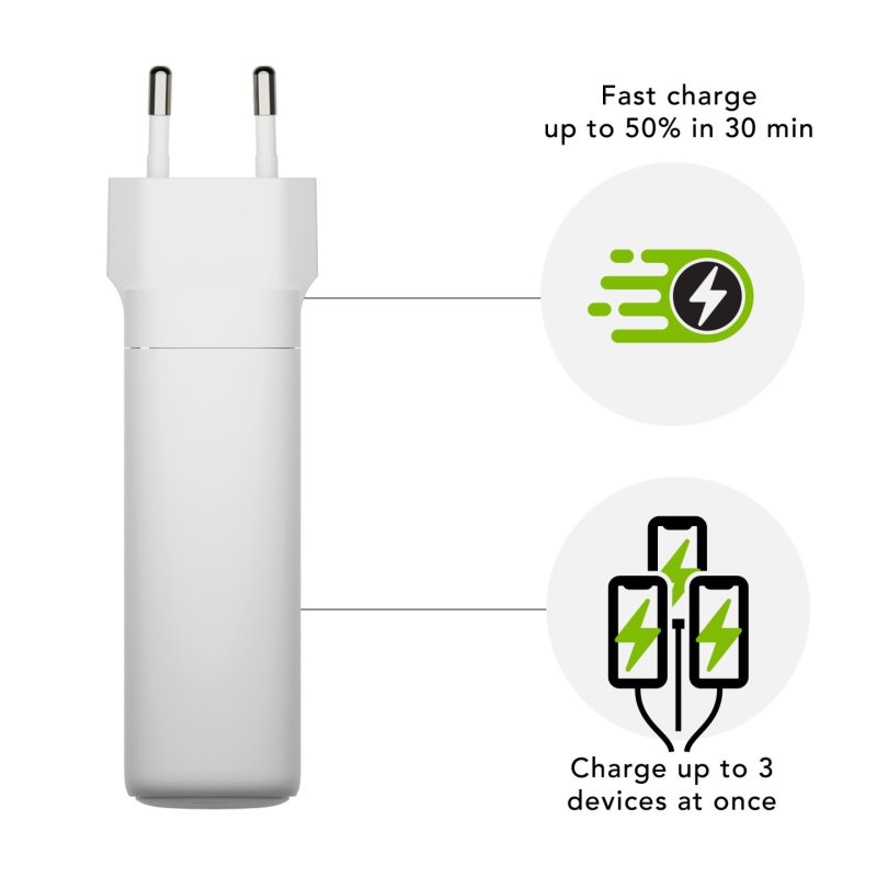 Dbramante1928 - Re-charge - Wall Charger GaN - USB-C 140W 100W 18W EU - White