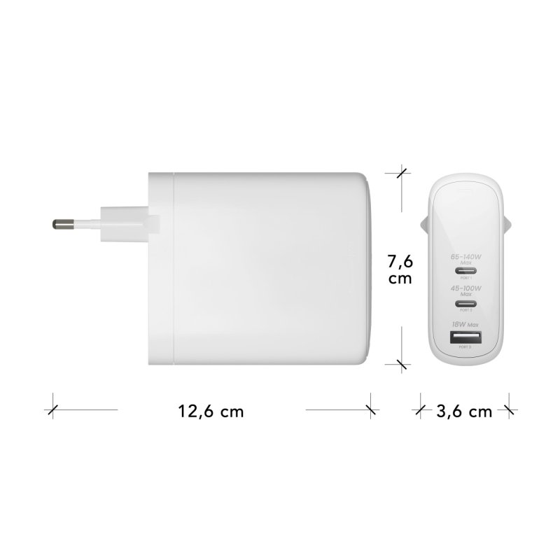 dbramante1928 re-charge - EU Wall Charger- USB-C 140W 100W 18W-W