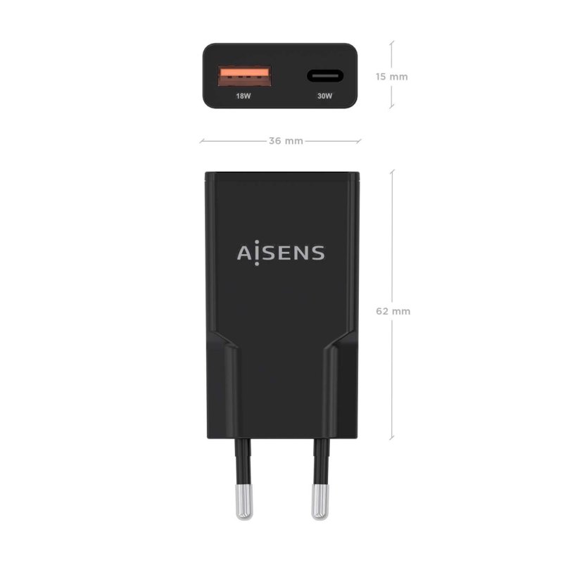 AISENS ASCH-30W2P047-BK chargeur d'appareils mobiles Caméra Numérique, MP3, MP4, Téléphone portable, Navigateur,