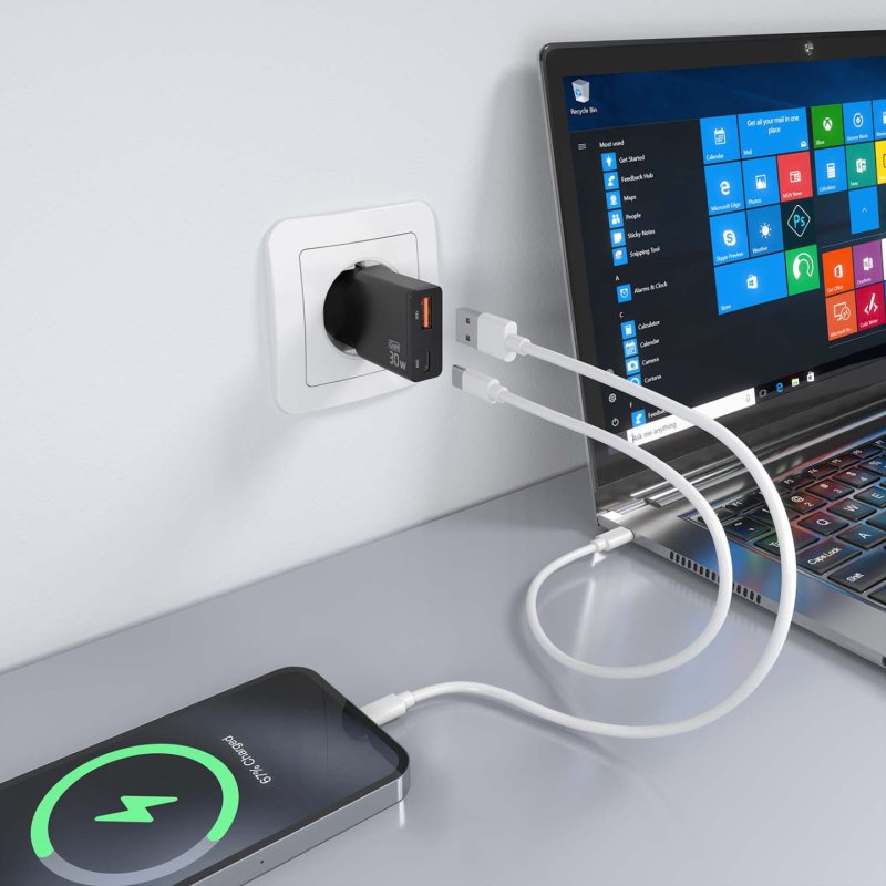 CARGADOR AISENS GAN ULTRA DELGADO 30W USB-C PD3.0 QC4.0 USB-A QC3.0