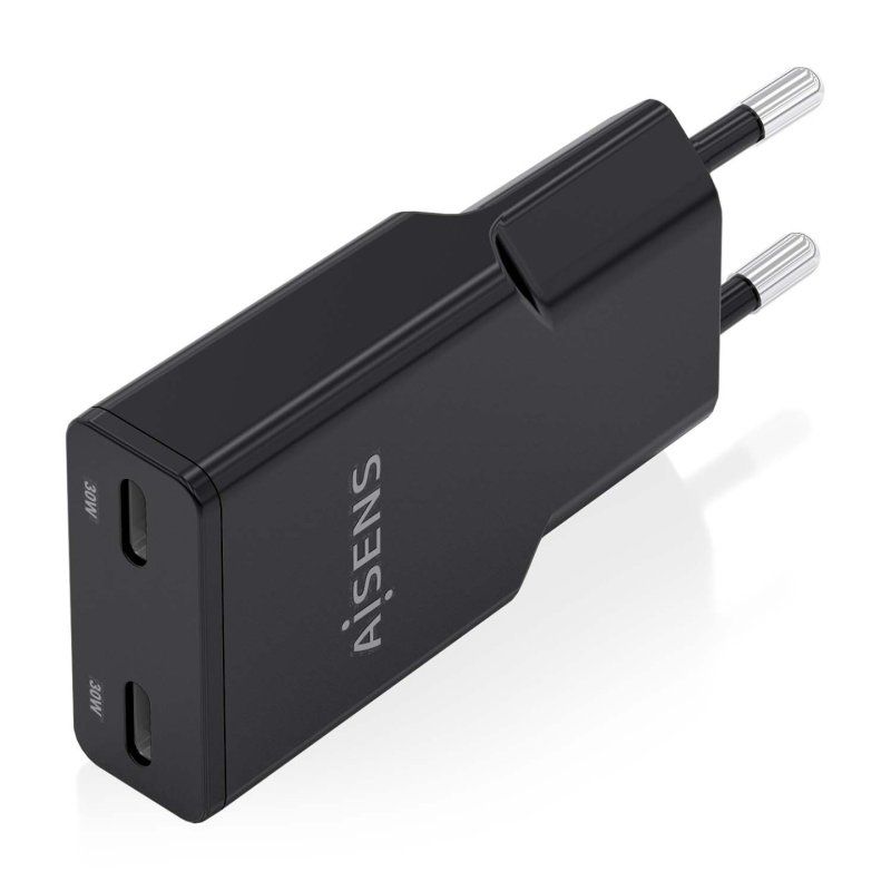 CARGADOR AISENS GAN ULTRA DELGADO 30W 2XUSB-C PD3.0 QC4.0 NEGRO