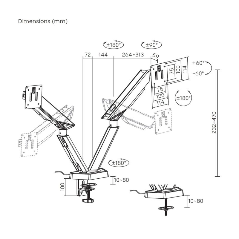 AISENS DT38TSRRGB-349 support d'écran plat pour bureau 96,5 cm (38") Noir, Blanc