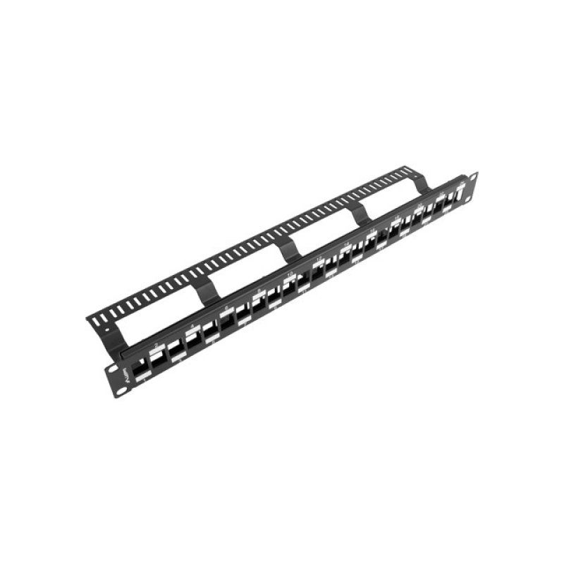 PATCH PANEL LANBERG 24PUERTOS 1U RACK 19 ESCALONADO ORGANIZADOR MOD KEYSTONE BK