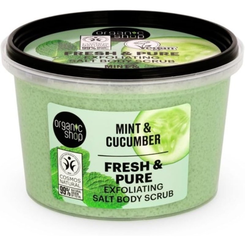 Organic Shop Fresh & Pure Exfoliating Salt Body Scrub Mint & Cucumber 250ml 250g