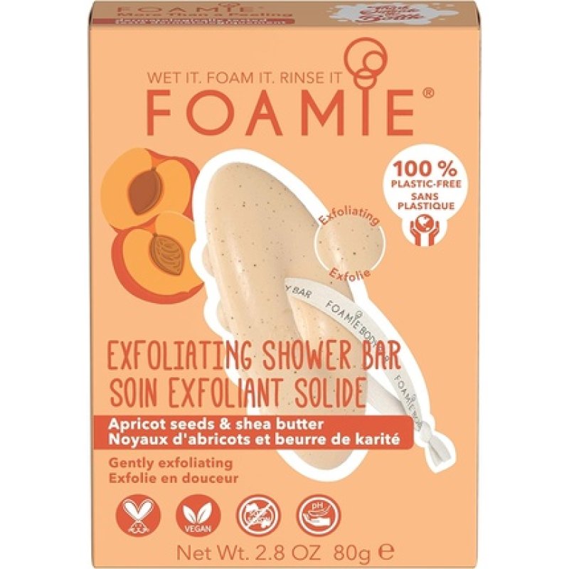FOAMIE Exfoliating Body Wash Bar with Apricot Seeds and Shea Butter 100% Vegan and Cruelty Free