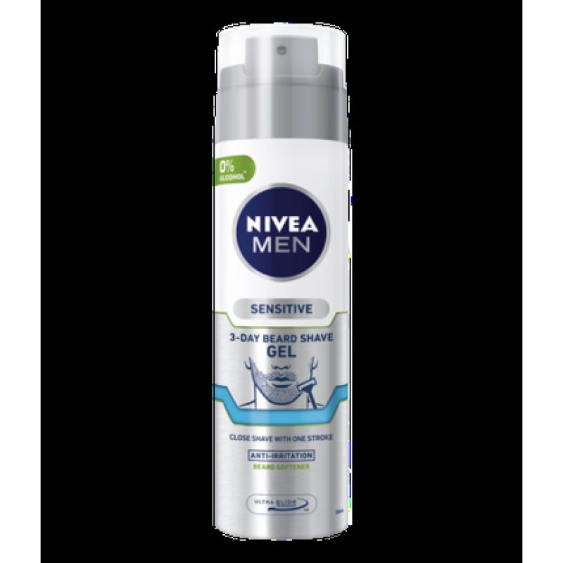 NIVEA Men Sensitive 3-Day Beard Shave Gel 200ml Anti Irritation and Beard Softener