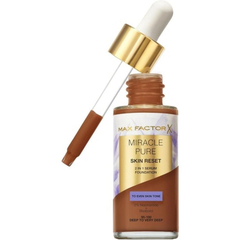 Max Factor Miracle Pure Serum Foundation 95-100 Deep to Very Deep 2-in-1 Serum Formula Medium Coverage Satin Matte