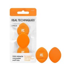 Real Techniques Mini Miracle Concealer Puff Trio Small Makeup Puff for Liquid Cream Foundation Targeted Concealing