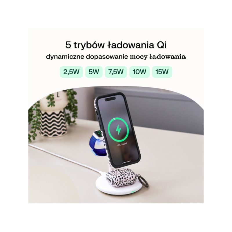 Green Cell MSST-GC-3IN1-W mobile device charger Headphones, Headset, Smartphone, Smartwatch White Wireless charging Auto