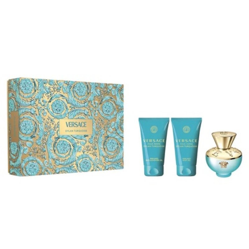 Versace Dylan Turquoise Pour Femme Eau De Toilette Spray 50ml Set With Shower Gel And Body Lotion