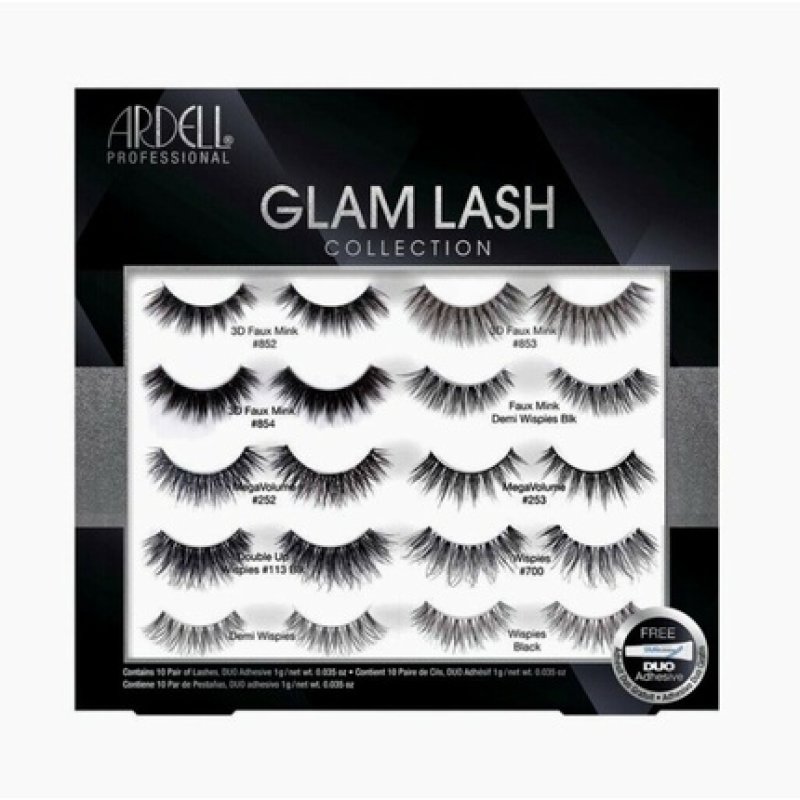 New Ardell Glam Lash Collection 10 Pair Pack of Lashes with Adhesive Duo Glue