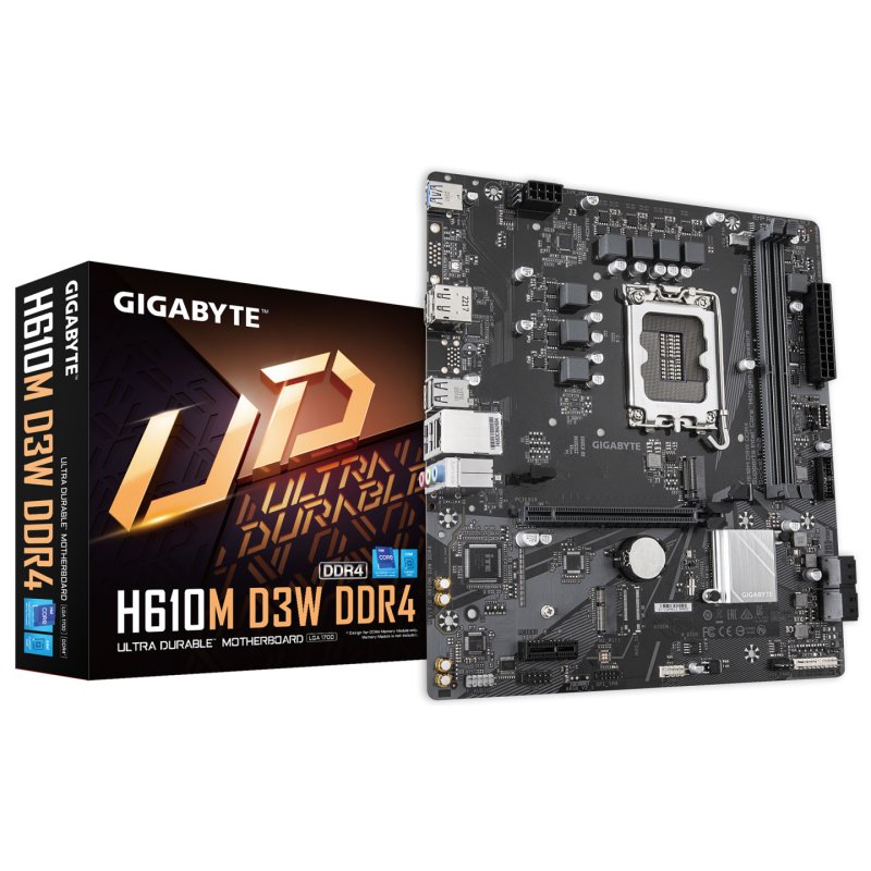 GIGABYTE H610M D3W DDR4 Motherboard - Supports 14th Gen. Intel Core CPUs, 5 1 1 phases VRM, up to 3200MHz DDR4, 1xPCIe