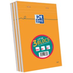Oxford Bloc-notes, A5, quadrillé, 80 feuilles, lot de 3