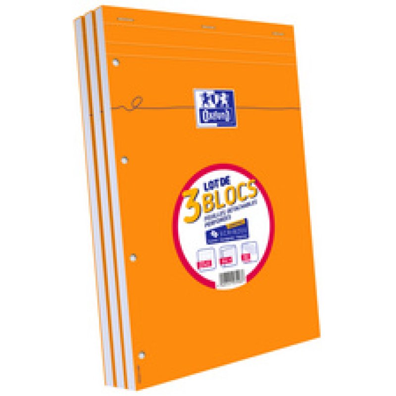 Oxford Bloc-notes, A4, quadrillé, perforé 4 trous, lot de 3