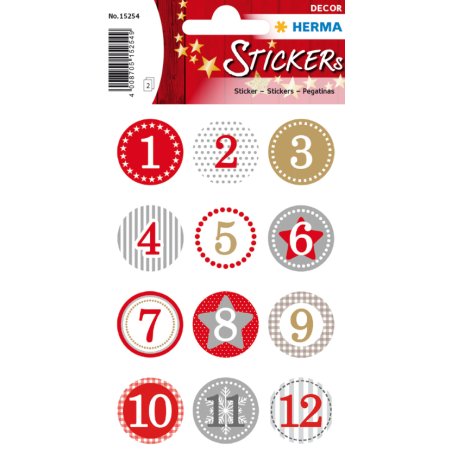 HERMA Stickers calendrier de I'Avent 1-24, rouge Ø 2 cm